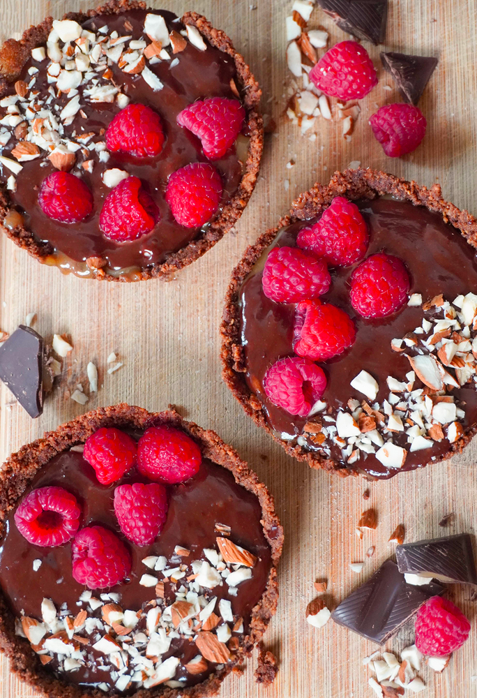 Chocolate and caramel fleur de sel tarts